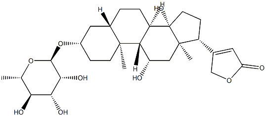 3β-[(6-Deoxy-α-L-mannopyranosyl)oxy]-11β,14-dihydroxy-5α-card-20(22)-enolide Struktur