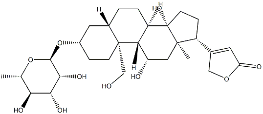 3β-[(6-Deoxy-α-L-mannopyranosyl)oxy]-11β,14,19-trihydroxy-5α-card-20(22)-enolide Struktur
