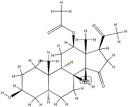 12β-(アセチルオキシ)-3β,14β-ジヒドロキシ-5α-プレグナン-15,20-ジオン 化学構造式