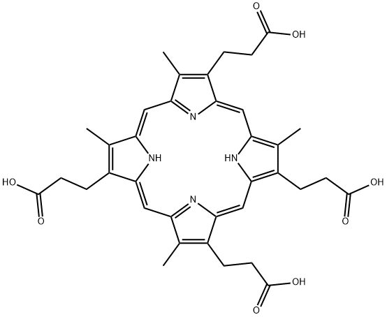 3,7,12,18-テトラメチル-21H,23H-ポルフィリン-2,8,13,17-テトラプロピオン酸 化学構造式
