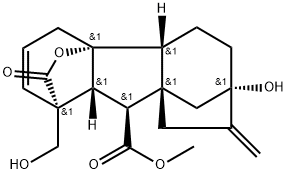 (4bβ)-7-ヒドロキシ-1α,4aα-(カルボニルオキシ)-1β-(ヒドロキシメチル)-8-メチレンギバ-2-エン-10β-カルボン酸10-メチル 化学構造式