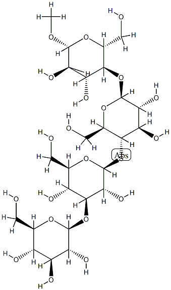 甲基 O-BETA-D-吡喃葡萄糖基-(1->3)-S-BETA-D-吡喃葡萄糖基-(1->4)-O-4-硫基-BETA-D-吡喃葡萄糖基-(1->4)-BETA-D-吡喃葡萄糖苷, 187161-22-4, 结构式