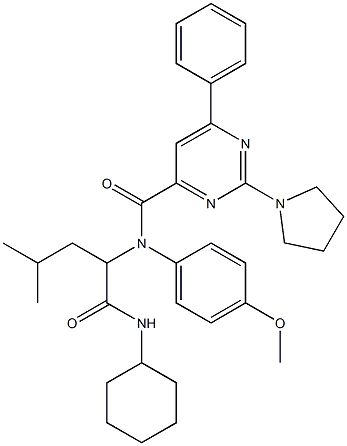 4-Pyrimidinecarboxamide,N-[1-[(cyclohexylamino)carbonyl]-3-methylbutyl]-N-(4-methoxyphenyl)-6-phenyl-2-(1-pyrrolidinyl)-(9CI) Struktur