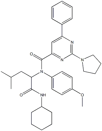 4-Pyrimidinecarboxamide,N-[1-[(cyclohexylamino)carbonyl]-3-methylbutyl]-N-(4-methoxyphenyl)-6-phenyl-2-(1-pyrrolidinyl)-(9CI) 结构式