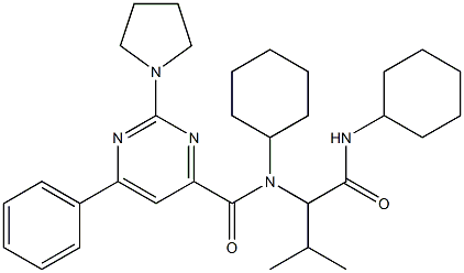 188633-52-5 4-Pyrimidinecarboxamide,N-cyclohexyl-N-[1-[(cyclohexylamino)carbonyl]-2-methylpropyl]-6-phenyl-2-(1-pyrrolidinyl)-(9CI)