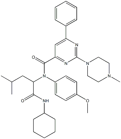 4-Pyrimidinecarboxamide,N-[1-[(cyclohexylamino)carbonyl]-3-methylbutyl]-N-(4-methoxyphenyl)-2-(4-methyl-1-piperazinyl)-6-phenyl-(9CI) Structure
