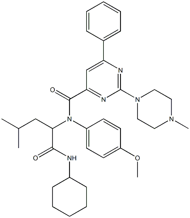 4-Pyrimidinecarboxamide,N-[1-[(cyclohexylamino)carbonyl]-3-methylbutyl]-N-(4-methoxyphenyl)-2-(4-methyl-1-piperazinyl)-6-phenyl-(9CI),188633-57-0,结构式