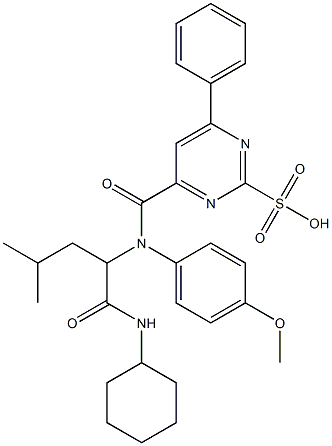 2-Pyrimidinesulfonicacid,4-[[[1-[(cyclohexylamino)carbonyl]-3-methylbutyl](4-methoxyphenyl)amino]carbonyl]-6-phenyl-(9CI) 结构式