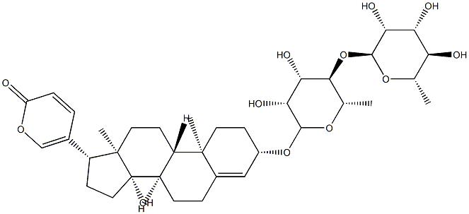 3β-[[6-Deoxy-4-O-(6-deoxy-α-L-mannopyranosyl)-α-L-mannopyranosyl]oxy]-14-hydroxybufa-4,20,22-trienolide,18894-18-3,结构式