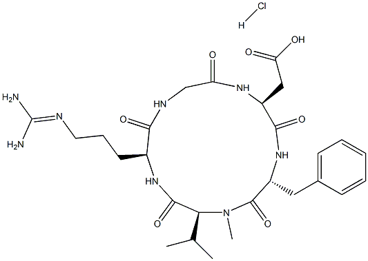 Cyclo(L-arginylglycyl-L-α-aspartyl-D-phenylalanyl-N-Methyl-L-valyl), hydrochloride (1:1) 结构式