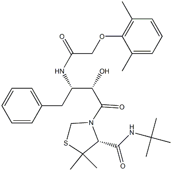 KNI-727|(R)-N-tert-butyl-3-<(2S,3S)-3-(2,6-diMethylphenoxyacetyl)aMino-2-hydroxy-4-phenylbutanoyl>-5,5-diMethyl-1,3-thiazolidine-4-carboxaMide,189357-33-3,结构式