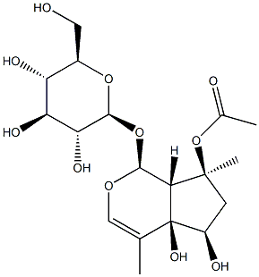 (1S)-1α-(β-D-Glucopyranosyloxy)-4,7-dimethyl-5,6,7,7aα-tetrahydrocyclopenta[c]pyran-4aα,5α,7α(1H)-triol 7-acetate Struktur