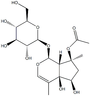 (1S)-1α-(β-D-Glucopyranosyloxy)-4,7-dimethyl-5,6,7,7aα-tetrahydrocyclopenta[c]pyran-4aα,5α,7α(1H)-triol 7-acetate,19228-19-4,结构式