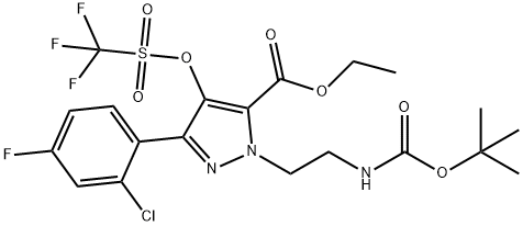 Ethyl 1-(2-((Tert-Butoxycarbonyl)Amino)Ethyl)-3-(2-Chloro-4-Fluorophenyl)-4-(((Trifluoromethyl)Sulfonyl)Oxy)-1H-Pyrazole-5-Carboxylate(WXC02056), 1956366-08-7, 结构式