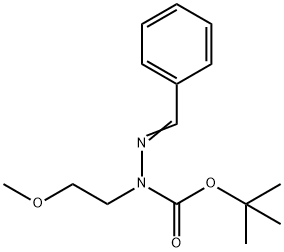 (E)-叔-丁基 2-苯亚甲基-1-(2-甲氧基乙基)肼甲酸基酯, 1956426-88-2, 结构式