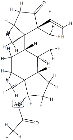 A-ノル-17β-アセチルオキシ-5-ビニル-5α-アンドロスタン-3-オン 化学構造式