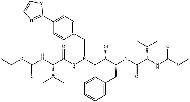 1-[4-(Thiazol-2-yl)-phenyl]-4(S)-hydroxy-2-N-(N-ethoxycarbonyl-(L)-val yl)amino]-5(S)-N-(N-methoxycarbonyl-(L)-valyl)amino-6-phenyl-2-azahexa ne Structure