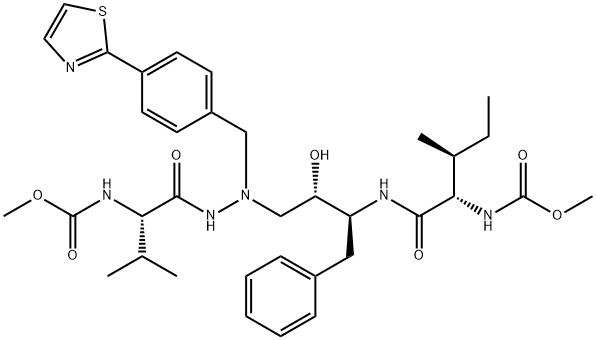1-[4-(Thiazol-2-yl)-phenyl]-4(S)-hydroxy-2-N-(N-methoxycarbonyl-(L)-va ly)amino]-5(S)-N-(N-methoxycarbonyl-(L)-iso-leucyl)amino-6-phenyl-2-az ahexane 化学構造式