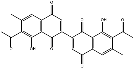 7,7'-Diacetyl-8,8'-dihydroxy-6,6'-dimethyl-2,2'-binaphthalene-1,1',4,4'-tetrone 结构式