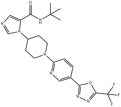 N-(叔丁基)-1-(1-(5-(5-(三氟甲基)-1,3,4-恶二唑-2-基)吡啶-2-基)哌啶-4-基)-1H-咪唑-5-甲酰胺,2012607-27-9,结构式