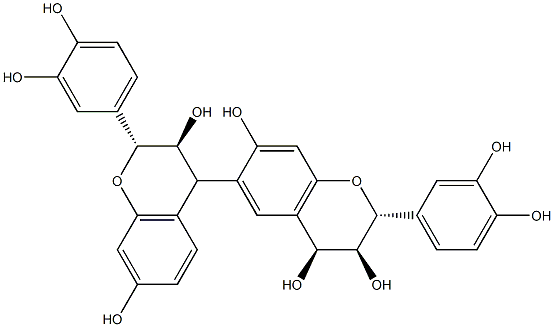 (2R,2'R,3S,3'S,4S,4'R)-3,3',4,4'-テトラヒドロ-2,2'-ビス(3,4-ジヒドロキシフェニル)-4,6'-ビ[2H-1-ベンゾピラン]-3,3',4',7,7'-ペンタオール 化学構造式