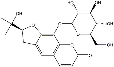 (2S)-2-(2-ヒドロキシプロパン-2-イル)-9-{[(2S,3R,4S,5S,6R)-3,4,5-トリヒドロキシ-6-(ヒドロキシメチル)オキサン-2-イル]オキシ}-2H,3H,7H-フロ[3,2-g]クロメン-7-オン 化学構造式