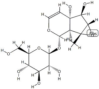 [[(1S)-1,4a,5,6,7,7aα-ヘキサヒドロ-6α,7α-エポキシ-7-メチル-4aα,5β-ジヒドロキシシクロペンタ[c]ピラン]-1-イル]β-D-グルコピラノシド 化学構造式