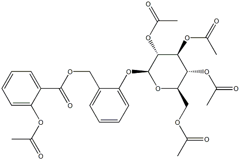 2-[[2-(アセトキシ)ベンゾイルオキシ]メチル]フェニル2-O,3-O,4-O,6-O-テトラアセチル-β-D-グルコピラノシド 化学構造式