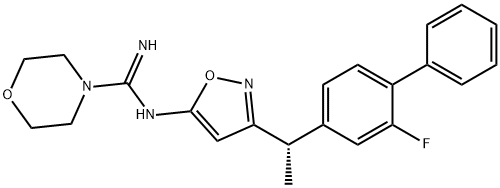 N2-{3-[(1S)-1-(2-フルオロビフェニル-4-イル)エチル]イソオキサゾール-5-イル}モルホリン-4-カルボキシイミドアミド 化学構造式