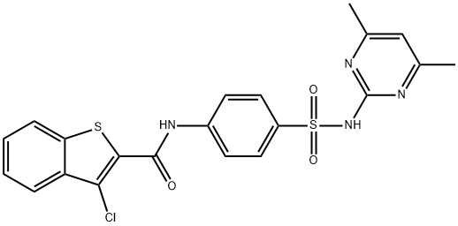 3-chloro-N-(4-{[(4,6-dimethyl-2-pyrimidinyl)amino]sulfonyl}phenyl)-1-benzothiophene-2-carboxamide,215778-05-5,结构式