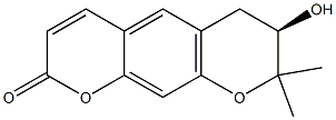 (R)-7-ヒドロキシ-8,8-ジメチル-7,8-ジヒドロ-2H,6H-ベンゾ[1,2-b:5,4-b']ジピラン-2-オン 化学構造式