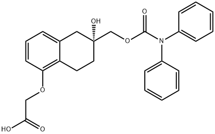 [[6α-ヒドロキシ-6-[[(ジフェニルカルバモイル)オキシ]メチル]-5,6,7,8-テトラヒドロナフタレン-1-イル]オキシ]酢酸 化学構造式