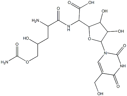 5-[[2-Amino-5-O-(aminocarbonyl)-2,3-dideoxy-L-erythro-pentonoyl]amino]-1,5-dideoxy-1-[3,4-dihydro-5-(hydroxymethyl)-2,4-dioxopyrimidin-1(2H)-yl]-β-D-allofuranuronic acid|多氧菌素 G