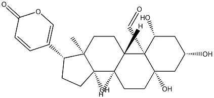 1β,3β,5,14-テトラヒドロキシ-19-オキソ-5β-ブファ-20,22-ジエノリド 化学構造式