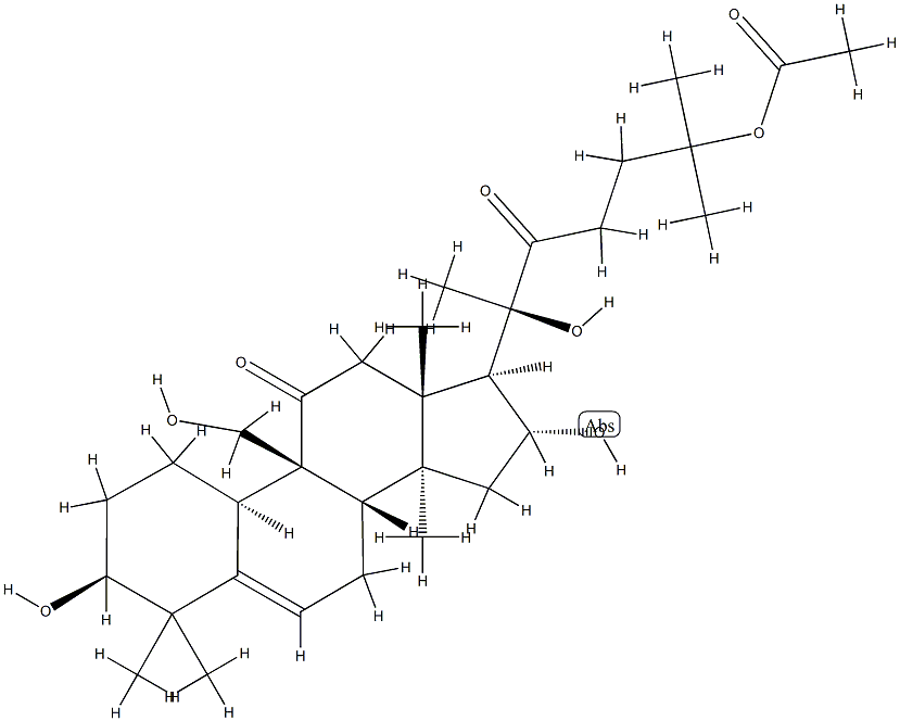 (10α)-25-(アセチルオキシ)-3β,16α,20-トリヒドロキシ-9β-(ヒドロキシメチル)-19-ノルラノスタ-5-エン-11,22-ジオン 化学構造式