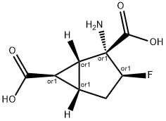 Bicyclo[3.1.0]hexane-2,6-dicarboxylic acid, 2-amino-3-fluoro-, (1R,2R,3S,5S,6R)-rel- (9CI) Structure