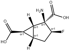 Bicyclo[3.1.0]hexane-2,6-dicarboxylic acid, 2-amino-3-fluoro-, (1R,2S,3S,5S,6R)-rel- (9CI) Structure