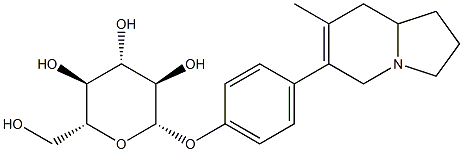 [4-(1,2,3,5,8,8a-ヘキサヒドロ-7-メチルインドリジン-6-イル)フェニル]β-D-グルコピラノシド 化学構造式