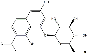 7-アセチル-3,8-ジヒドロキシ-6-メチル-1-ナフチルβ-D-グルコピラノシド 化学構造式
