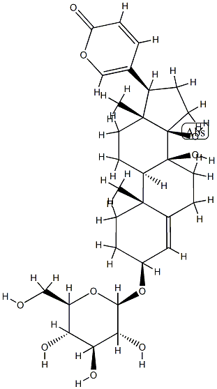 3β-(β-D-グルコピラノシルオキシ)-8,14-ジヒドロキシブファ-4,20,22-トリエノリド 化学構造式