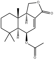 [5R,(-)]-5-Acetoxy-1,3,5,5aα,6,7,8,9,9a,9bα-decahydro-6,6,9aβ-trimethylnaphtho[1,2-c]furan-3-one Struktur