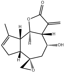 (3aR,6S)-3,3a,4,5,6aβ,7,9aβ,9bα-オクタヒドロ-4α-ヒドロキシ-9-メチル-3-メチレンスピロ[アズレノ[4,5-b]フラン-6(2H),2'-オキシラン]-2-オン 化学構造式