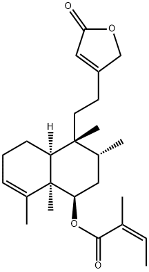 (Z)-2-メチル-2-ブテン酸[(1R)-4β-[2-(2,5-ジヒドロ-5-オキソフラン-3-イル)エチル]-1,2,3,4,4aβ,5,6,8a-オクタヒドロ-3β,4,8,8aβ-テトラメチルナフタレン-1α-イル] 化学構造式