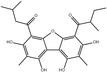 2-メチル-1-[1,3,7,9-テトラヒドロキシ-2,8-ジメチル-6-(1-オキソ-3-メチルブチル)ジベンゾフラン-4-イル]-1-ブタノン 化学構造式