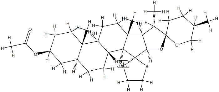 (25R)-15,15-Ethylenedithio-3β-acetyloxy-5α-spirostane Struktur