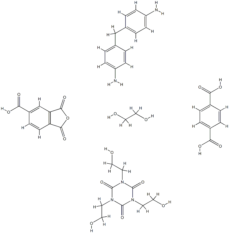 1,4-苯二羧酸与1,3-二氢-1,3-二氧-5-异苯呋喃羧酸、1,2-乙二醇、4,4-甲基苯(苯甲基)和1,3,5-三(2-羟乙基)-1,3,5-三氮杂-2,4,6,(1H,3H,5H)-三碳的聚合物, 24938-17-8, 结构式