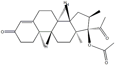 3,20-ジオキソ-16α-メチルプレグナ-4-エン-17-オールアセタート 化学構造式