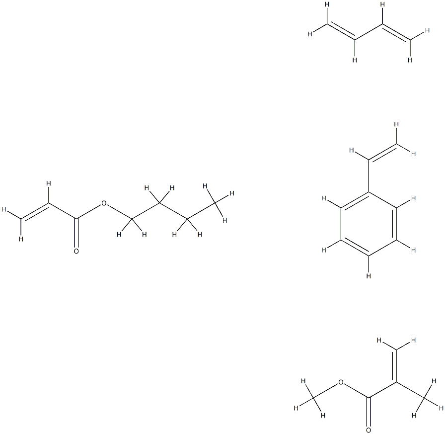 2-甲基-2-丙烯酸甲酯与1,3-丁二烯、2-丙烯酸丁酯和乙烯基苯的聚合物, 25101-28-4, 结构式