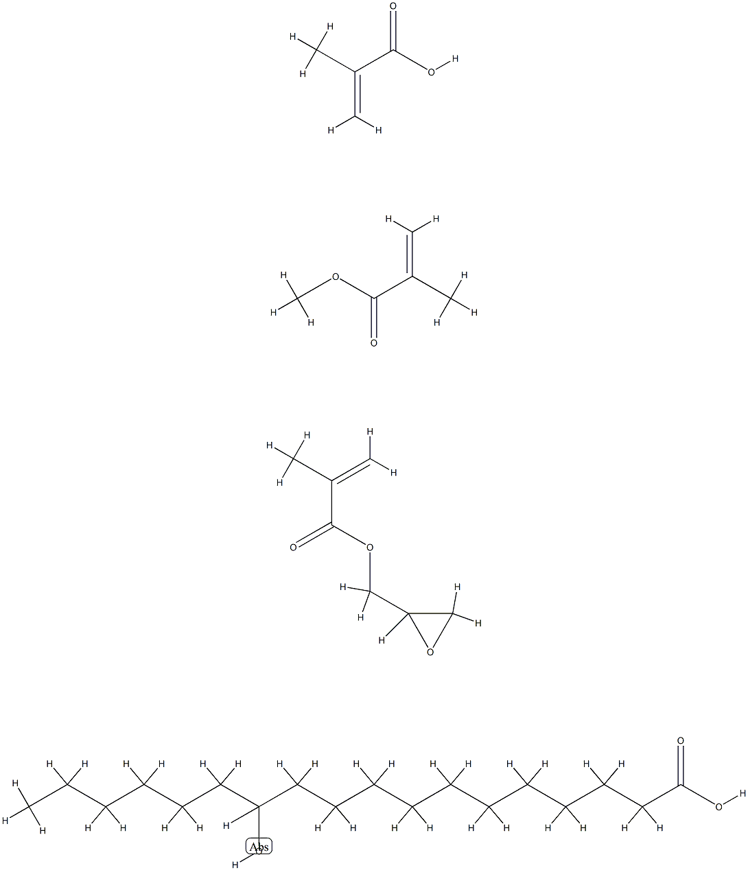 Octadecanoic acid, 12-hydroxy-, polymer with methyl 2-methyl-2-propenoate, 2-methyl-2-propenoic acid and oxiranylmethyl 2-methyl-2-propenoate Structure