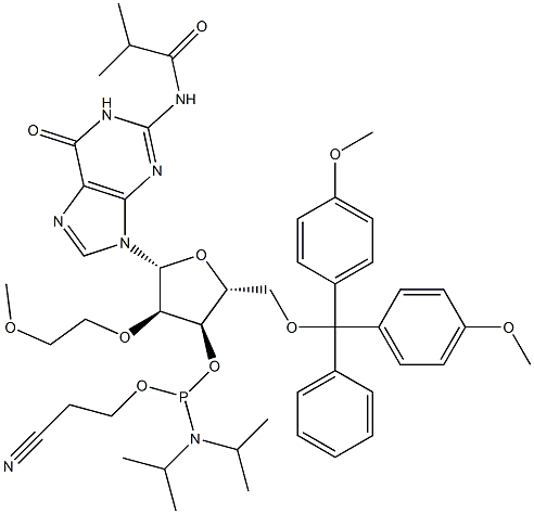 251647-55-9 5'-O-[二(4-甲氧基苯基)苯基甲基]-2'-O-(2-甲氧基乙基)-N-(2-甲基-1-氧代丙基)鸟苷 3'-[2-氰基乙基 二异丙基氨基亚磷酸酯]
